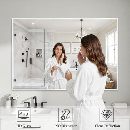 Koonmi White Rectangle Wall Mirror, 36x48 Inch Bathroom Mirror, Aluminum Frame Vanity Mirror for Entryway, Living Room, Bedroom Bathroom, Hangs Horizontally or Vertically