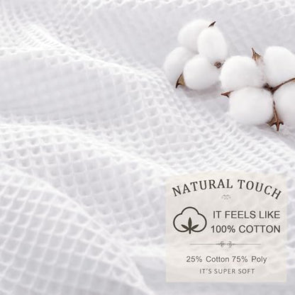 Extra Long Waffle Shower Curtain Heavyweight Cotton Fabric White 72Wx96L