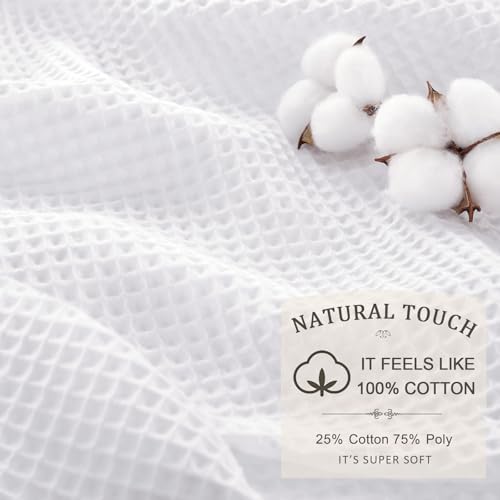Extra Long Waffle Shower Curtain Heavyweight Cotton Fabric White 72Wx84L