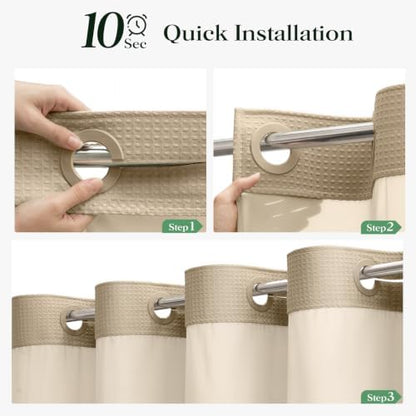 Dynamene Beige Hook Free Waffle Shower Curtain & Snap-in Fabric Liner,60x75