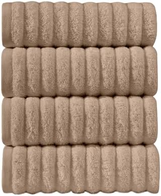 Elegant Comfort Luxury 100% Turkish Cotton Corduroy Ribbed 4 Pack Hand Towel Set 16 x 28 Inch - Absorbent, Super Soft, Quick Dry, Premium Towels for Bathroom, Gym, Spa and Hotel Use, Taupe