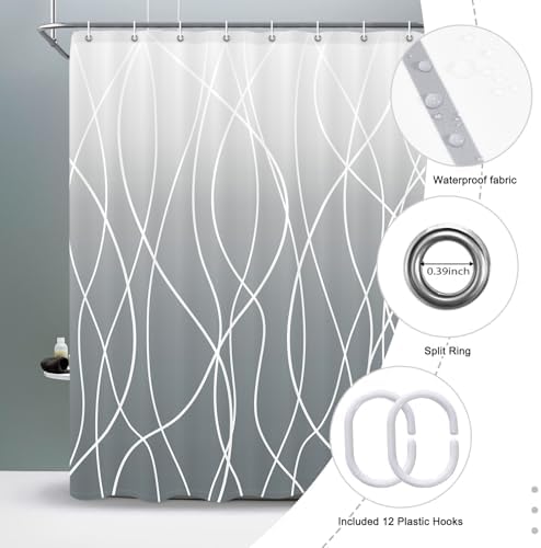 Striped Shower Curtain for Bathroom, Ombre Grey, 60" W x 72" L