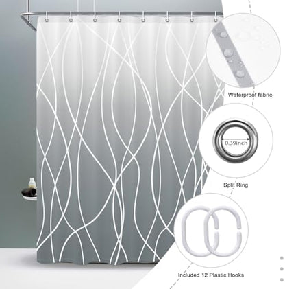 Striped Shower Curtain for Bathroom, Ombre Grey, 60" W x 72" L
