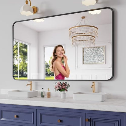 Koonmi Bathroom Mirror for Wall, 36"x60" Black Bathroom Mirror for Over Sink, Shatterproof Tempered Glass Vanity Mirror with Anti-Rust Aluminum Alloy Frame, Hang Horizontally or Vertically, Black