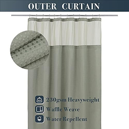 N&Y HOME Waffle Weave Shower Curtain with Snap-in Liner Sage Green, 71x72