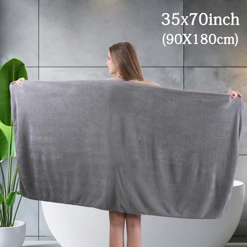 Ycosy 4 Pack Extra Large Microfiber Bath Towels Set,35x70 inches,600GSM,Less Lint Highly Absorbent Super Soft & Quick Dry,Oversized Bath Towels,Perfect for Bathroom Gym Pool,Grey