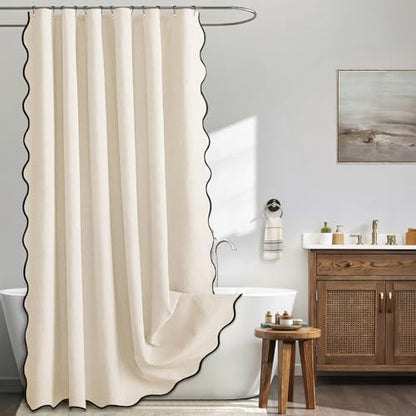 MIULEE 72"x84" Extra Long Scalloped Linen Shower Curtain Ivory