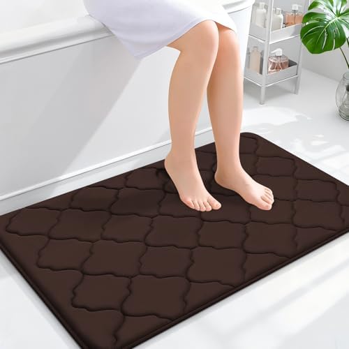 OLANLY Memory Foam Bath Mat Rug 36x24, Ultra Soft Bathroom Rugs, Brown