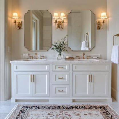 ANDY STAR 24"x36" Gold Mirror, Brushed Brass Scalloped Wall Mirror, Bathroom Mirror for Vanity, Wall Mirror with Aesthetic Scalloped Edge Design Ideal for Bathroom, Bedroom or Entryway
