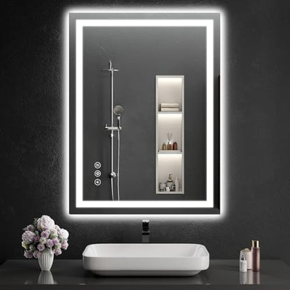 22"x30" Lighted LED Bathroom Mirror with Lights,Dimmable，Anti-Fog,Led Bathroom Vanity Mirror for Wall,Backlit + Front Lit,3 Colors,Memory Function,Shatter-Proof,Tempered Glass,Lighted Mirror
