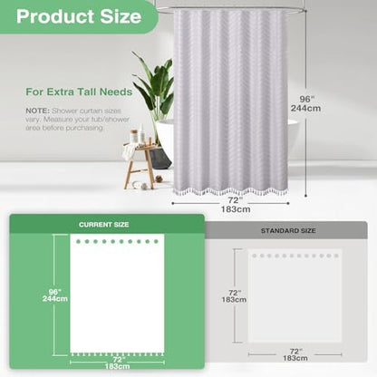 Dynamene Extra Long Boho Shower Curtain Tufted Chevron 72"x96" Laverder