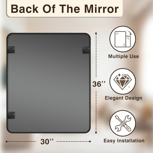 Vanity Bathroom Mirror, 36”x30” Black Bathroom Mirror for Over Sink