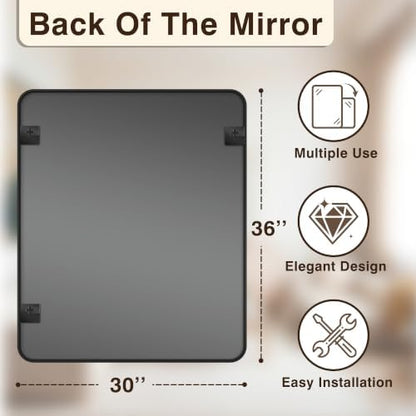 Vanity Bathroom Mirror, 36”x30” Black Bathroom Mirror for Over Sink