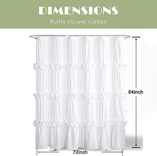 Homechoice Decor Victorian White Ruffle Shower Curtain with 12 Buttonholes