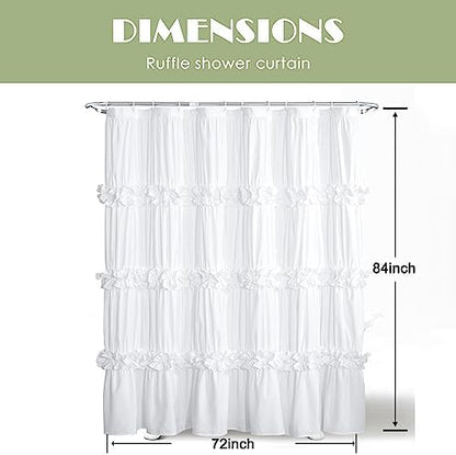 Homechoice Decor Victorian White Ruffle Shower Curtain with 12 Buttonholes