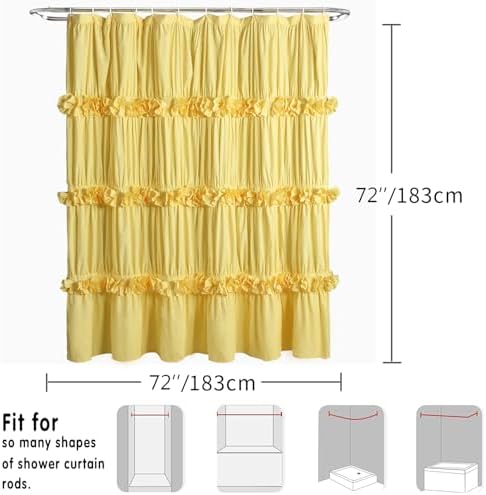 Homechoice Decor Bright Yellow Shower Curtain with 12 Buttonholes