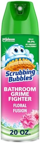 Scrubbing Bubbles Bathroom and Shower Cleaner Disinfectant Aerosol, Foaming Action Bathroom Grime Fighter, Floral Fusion Scent, 20oz