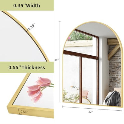 BEAUTYPEAK 32"x34" Arch Bathroom Wall Mirror, Gold