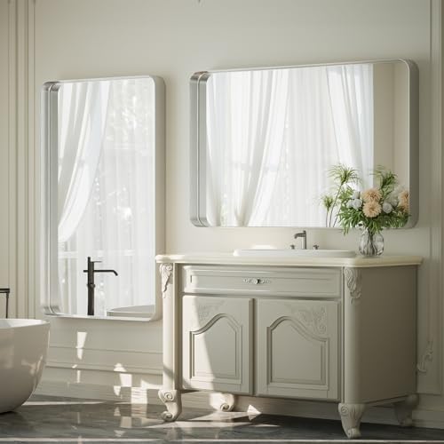 55"x 30" Silver Bathroom Mirror - Aluminum Framed Wall Mirror, Bathroom Wall Mounted Vanity Mirror, Bedroom, Living Room Wall Mirror, Hang Horizontally or Vertically