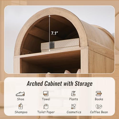 IFBUY 71" Tall Arched Bathroom Storage Cabinet, 8-Tier Modern Farmhouse Storage Cabinet with Adjustable Shelves, Wood Freestanding Cabinet for Bathroom, Living Room, Entryway, Hallway (Natural)