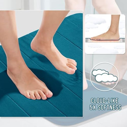Yimobra Memory Foam Bathroom Mat Set, 31.5 x 20 & 24 x 17 in, Peacock Blue