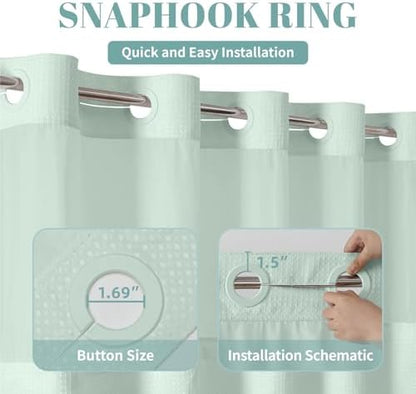No Hook Waffle Shower Curtain with Snap-in Liner, 71x77 Inch, Mint Green