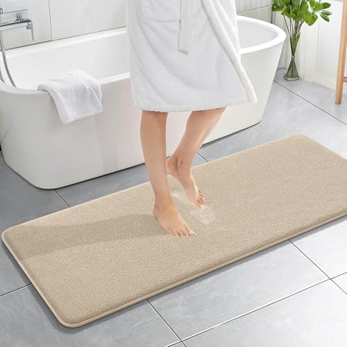 OLANLY Memory Foam Bathroom Runner Rugs 59x20, Absorbent Long Mat, Beige