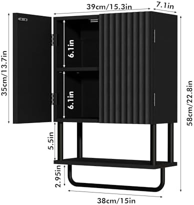 RUSTOWN Fluted Bathroom Wall Cabinet with 2 Doors, 3-Tier Medicine Cabinet