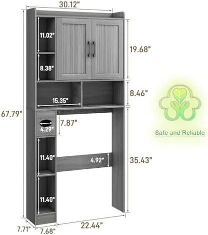 Vabches Farmhouse Over The Toilet Storage Cabinet with Barn Door, Wash Grey