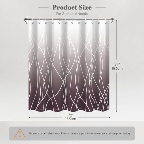 Striped Shower Curtain for Bathroom, Burgundy, 72" W x 72" L