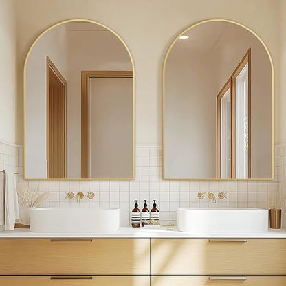 Arched Bathroom Mirror for Wall, 36" x 24" Metal Frame Vanity Mirror, Gold