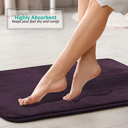 Clara Clark 3 Piece Bathroom Rugs Bath Mat Set, Velvet Memory Foam Bath Mats for Bathroom - Non-Slip, PVC Backing Bath Rugs, Washable - Dries Quickly, Purple