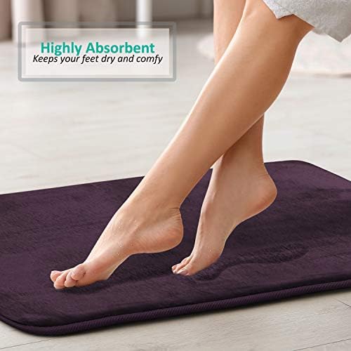 Clara Clark 2 Piece Bathroom Rugs Bath Mat Set, Velvet Memory Foam Bath Mats for Bathroom - Non-Slip, PVC Backing Bath Rugs, Washable - Dries Quickly, Purple