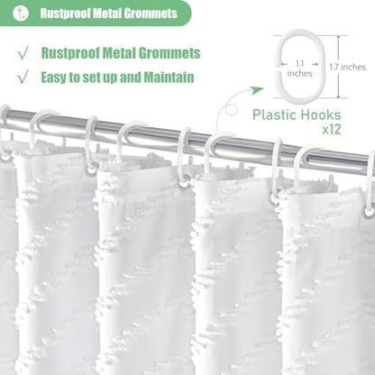 Dynamene Boho Farmhouse Fabric Shower Curtain Tufted Chevron 72"x72" White