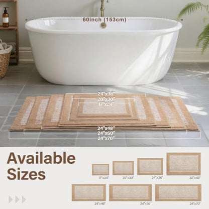 48x24 Long Bathroom Rugs Non Slip Washable, Soft Absorbent Bath Mat Beige