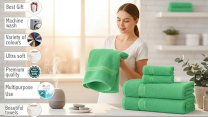 6 Piece 100% Cotton Bath Towel Set - 2 Bath - 2 Hand - 2 Face, Green