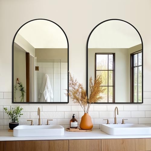 FICTOR 2 Pack 24" x 36" Arched Bathroom Vanity Mirror for Over Sink, Black