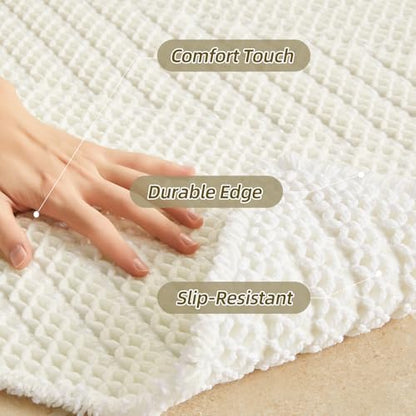 Sunfly Waffle Bath Mat, Boho Bathroom Rugs Non-Slip Washable Super Absorbent Quick Dry, Farmhouse Bathroom Decor 24"x48" Cream