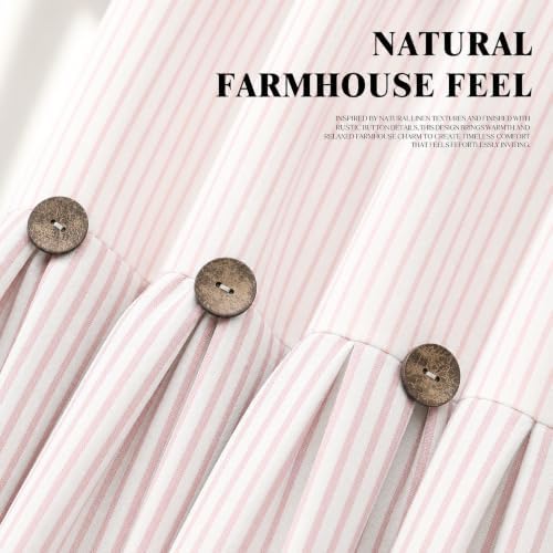 Farmhouse Shower Curtain Button Pink Stripe 72" W x 72" L