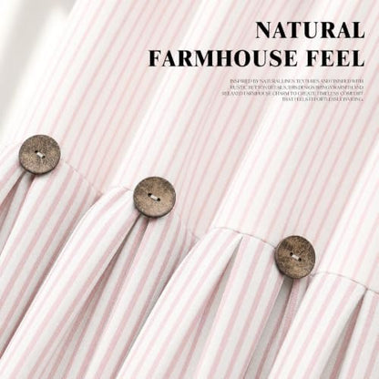 Farmhouse Shower Curtain Button Pink Stripe 72" W x 72" L