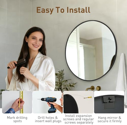 NEWBULIG 28 Inch Round Wall Mirror, Bathroom Mirrors for Over Sink