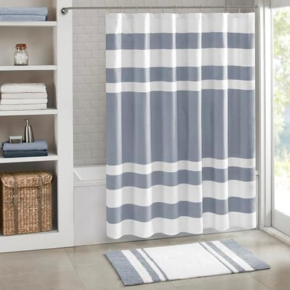Madison Park Spa Waffle Shower Curtain for Bathroom, 72 x 72, Indigo Blue