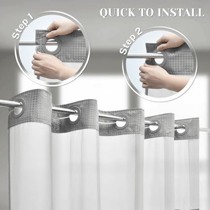 SORTTO No Hook Waffle Shower Curtain with Snap in Liner Set, 36x74, Grey