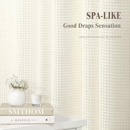 Stall Waffle Shower Curtain Heavyweight Cotton Fabric Ivory 48Wx72L
