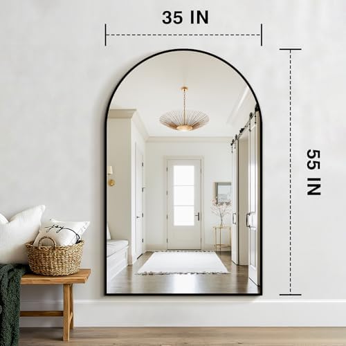 FICTOR 35" x 55" Arched Bathroom Vanity Mirror for Over Sink, Black