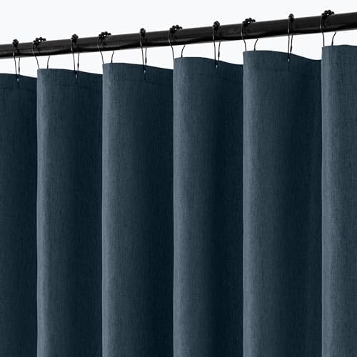ANRODUO Navy Blue Linen Textured Fabric Shower Curtain Set - W72xL72