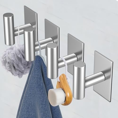 VAEHOLD Wall Towel Hooks, Heavy Duty Sticky Holder Waterproof Towel Hooks for Hanging Coat, Clothes, Closet Hook Wall Mount for Kitchen (Silver, 8 Pack)