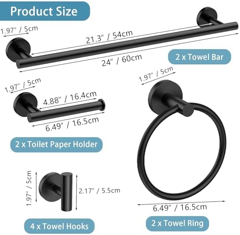 Newfun 10-Pieces Matte Black Bathroom Hardware Set 24 Inch