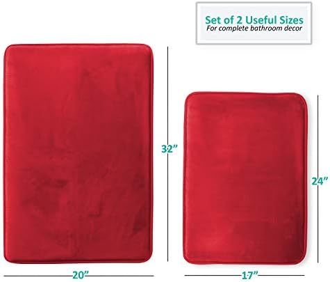 Clara Clark 2 Piece Bathroom Rugs Bath Mat Set, Velvet Memory Foam Bath Mats for Bathroom - Non-Slip, PVC Backing Bath Rugs, Washable - Dries Quickly, Burgundy