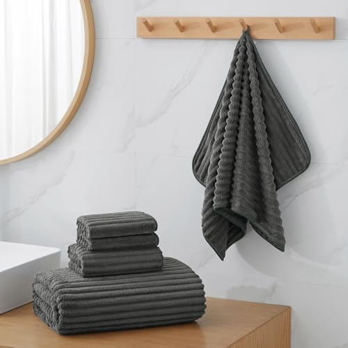 6 PC Bath Towel Set, 40"x80" Oversized Bath Sheets, Charcoal Gray
